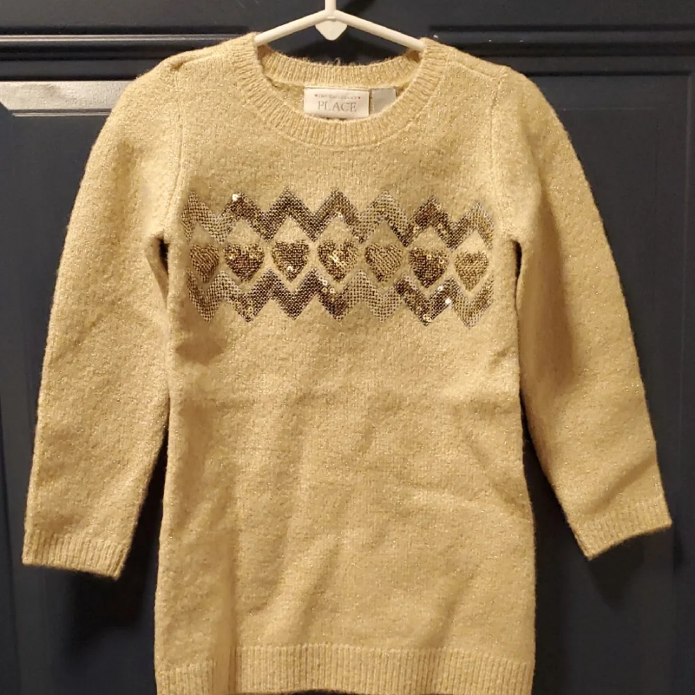 NWT The Children's Place Toddler Girls Toasted Cashew Sequin Hearts Sweater - 2T